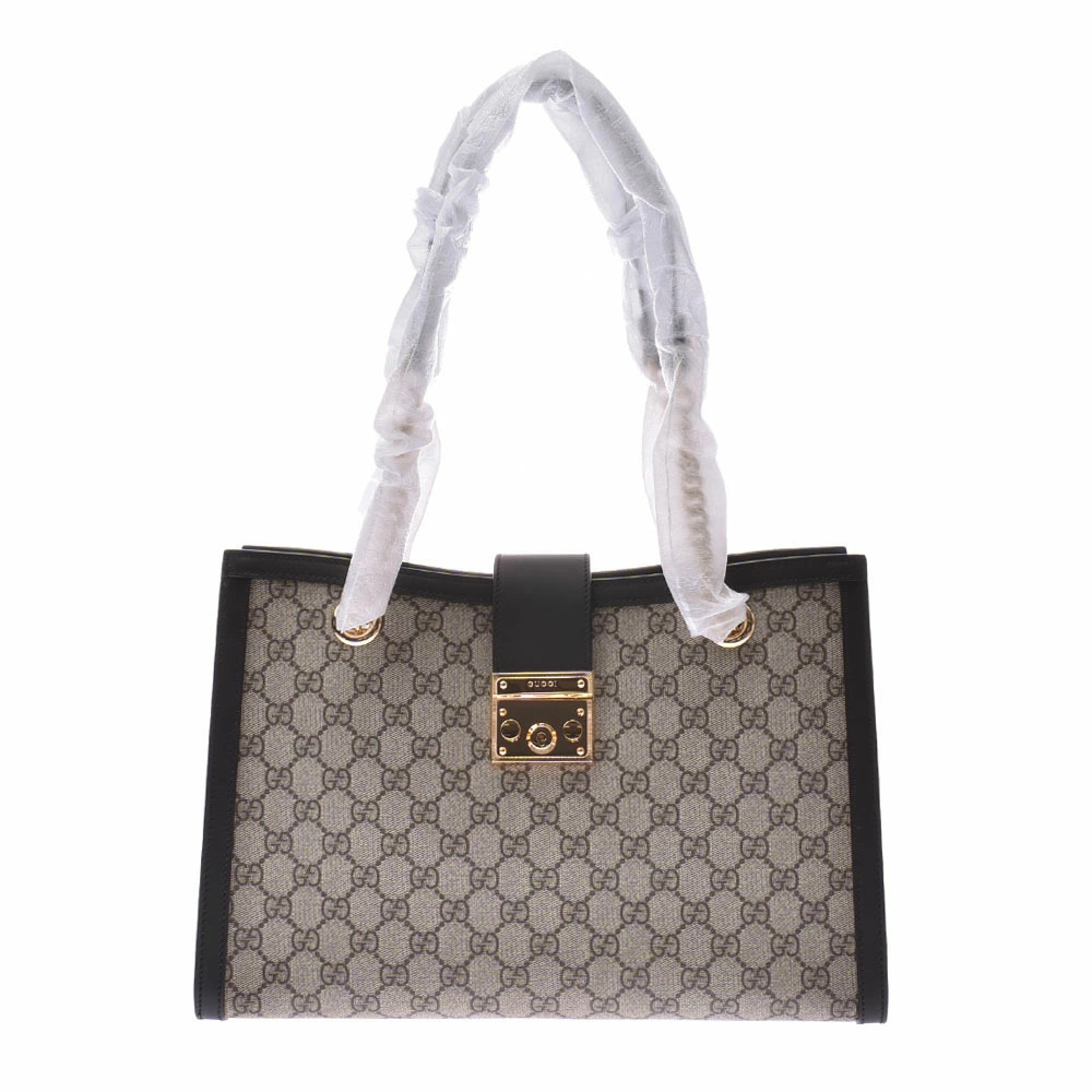 GUCCI Padlock Chain Tote GG Supreme Gray Leather Bag